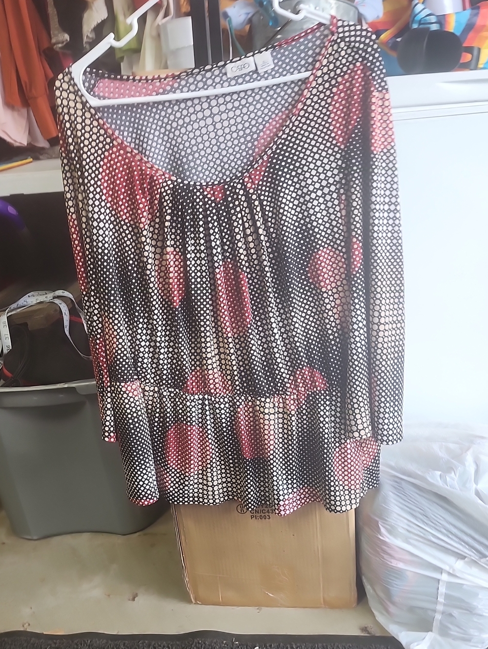 Cato Black Top with Pink Polka Dot Accents